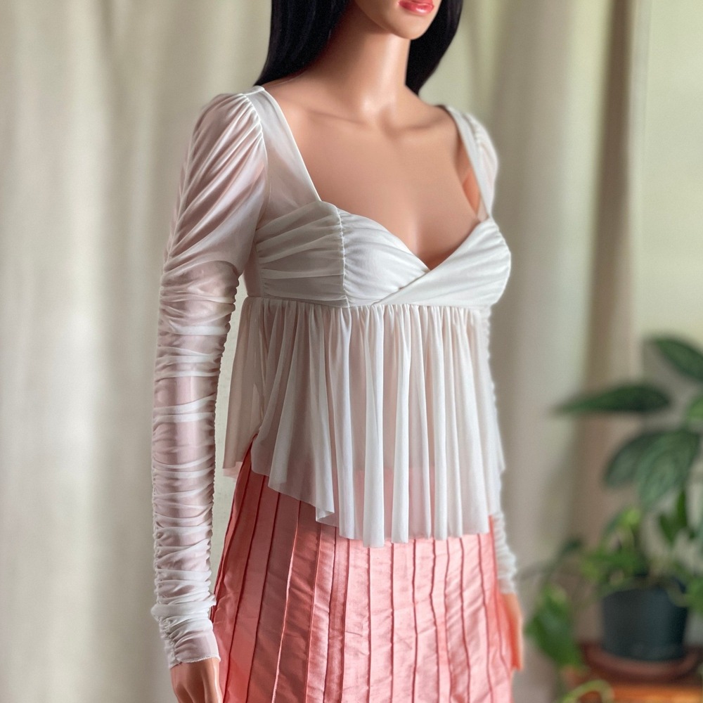 Urban Outfitters Carried Away White Mesh Long Sleeve Babydoll Top Fairycore XS